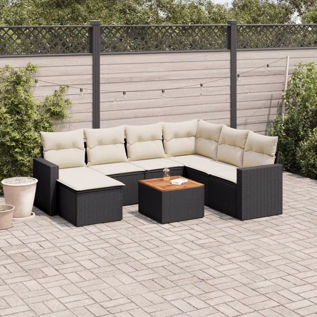 Maison Exclusive - Set da giardino 8 pezzi con cuscini in polyrattan nero