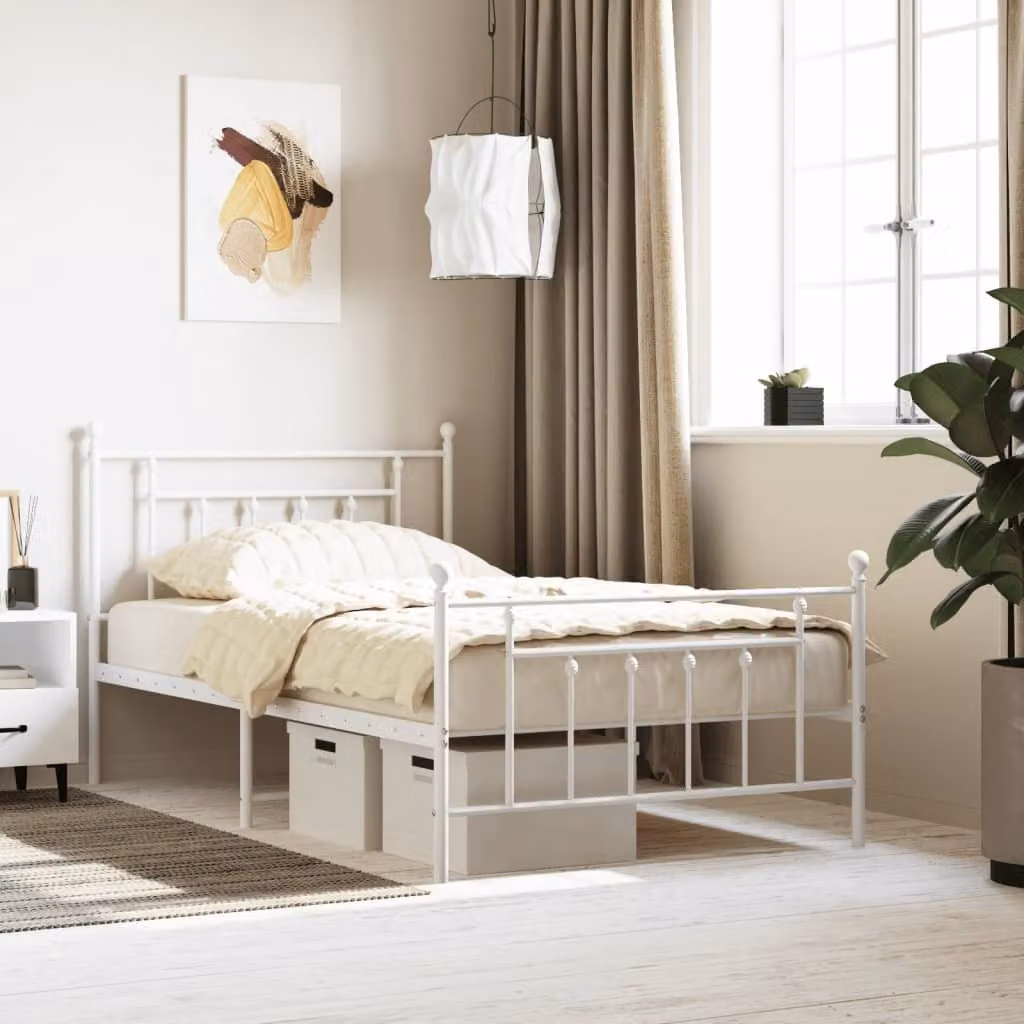 vidaXL Giroletto con testiera e pediera in metallo bianco 107x203 cm - Giroletto - Cornici per letti - Giroletto - Letto