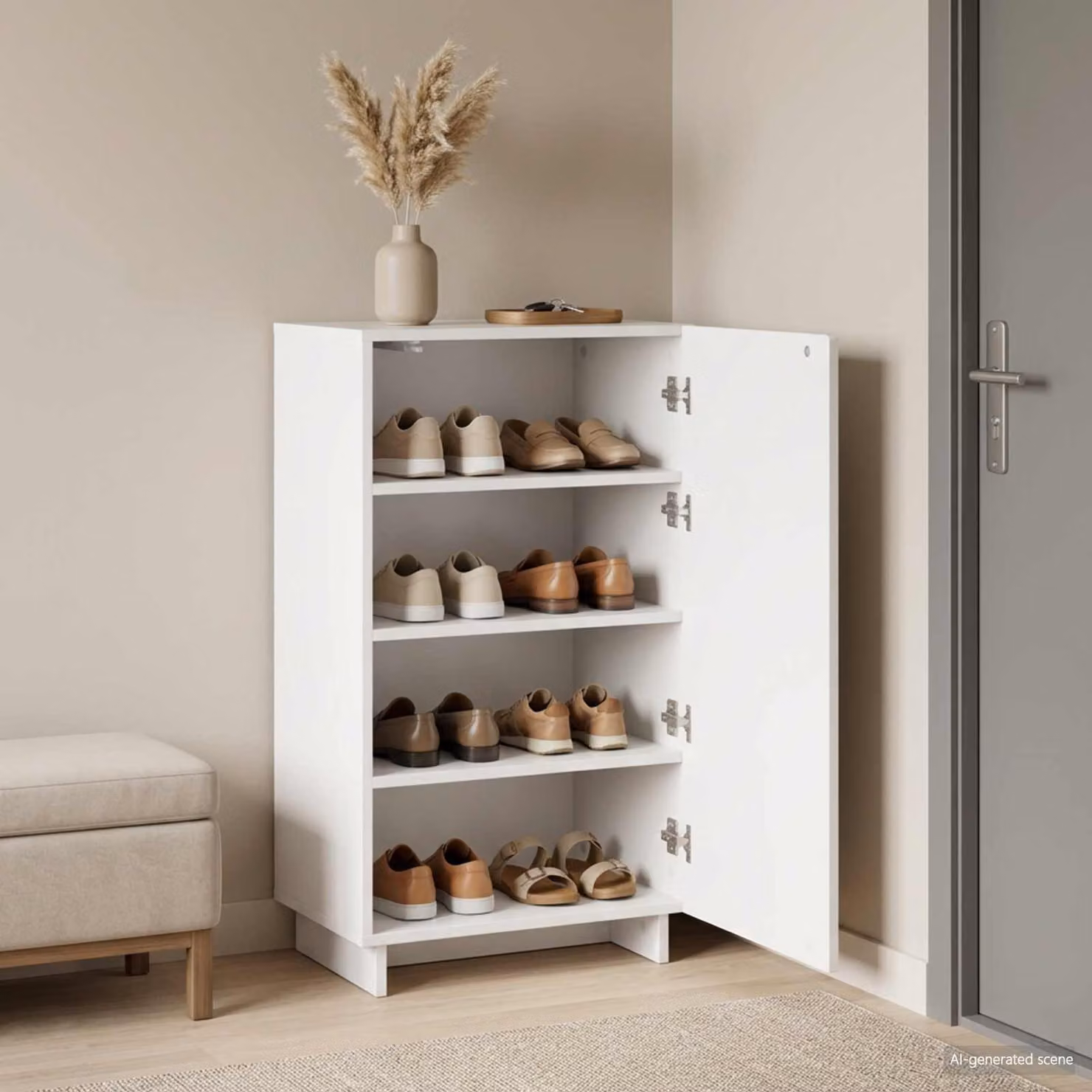 Scarpiera moderna vidaXL in legno bianco lucido L: 48 cm, P: 38 cm, H: 87,5 cm