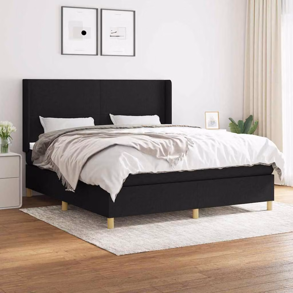 vidaXL Giroletto a Molle con Materasso Nero in Tessuto L/P: 160 x 200 cm – 1