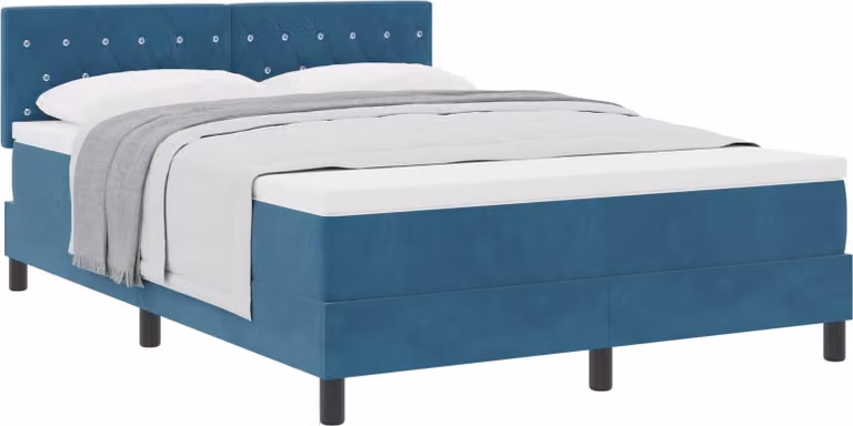 Letto a molle con materasso Blu Scuro 160 x 200 cm Velluto