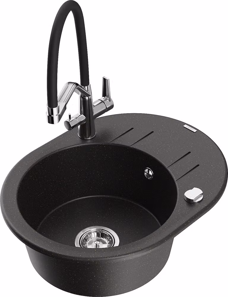 Mexen Kevin lavello in granito a 1 vasca con rubinetto cucina Duo, nero/oro metallico - 6517-75-671701-07