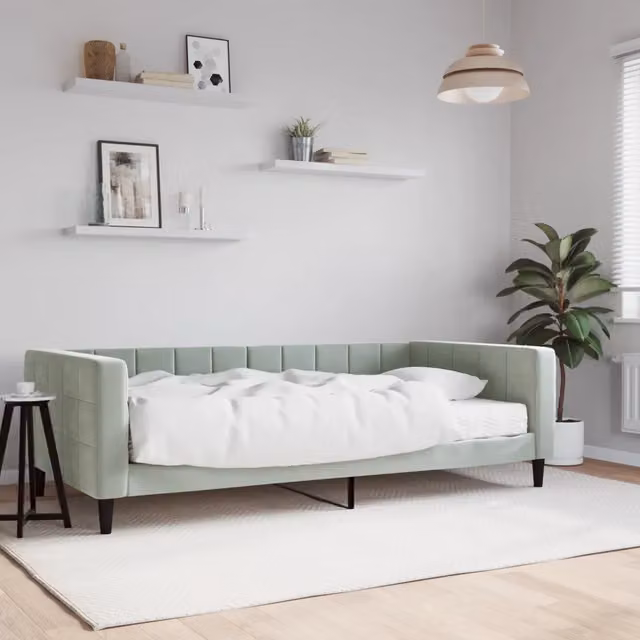 Divano Letto con Materasso-Sofa Letto-Daybed Grigio Chiaro 100x200 cm in Velluto 396311