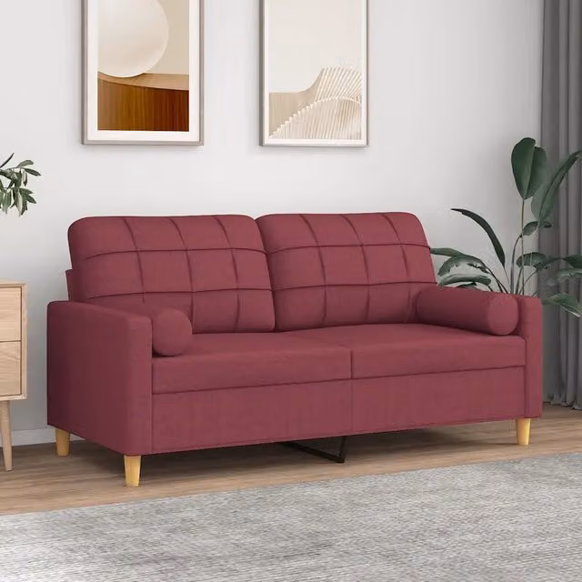 Divano a 2 posti moderno vidaXL in tessuto rosso con cuscini e coperture rimovibili