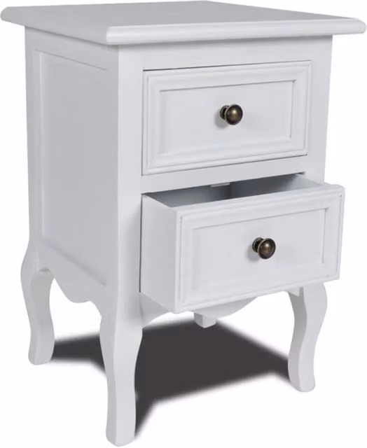 Comodino cassettiera mobile da camera da letto con 2 cassetti MDF bianco 1402086