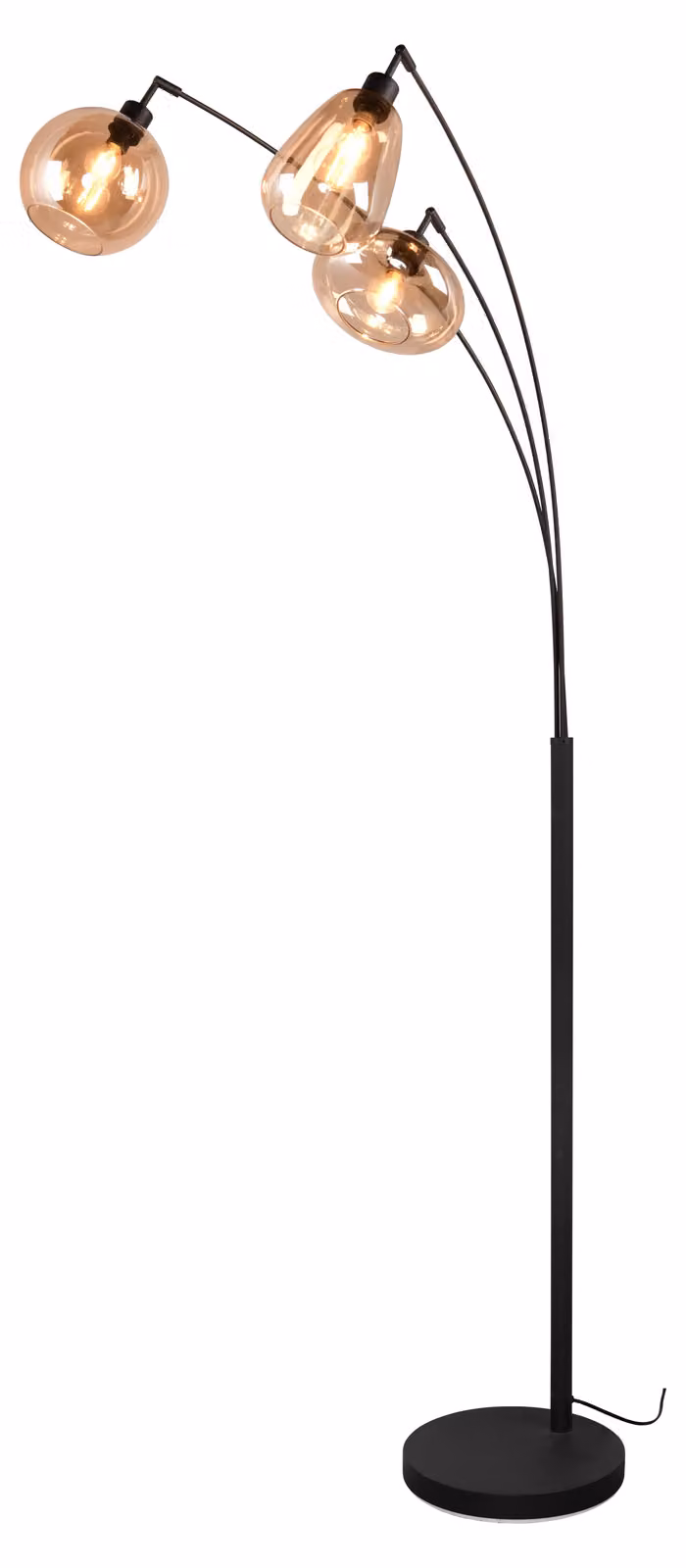 Lampada da terra con 3 paralumi in vetro color ambra, altezza 200 cm