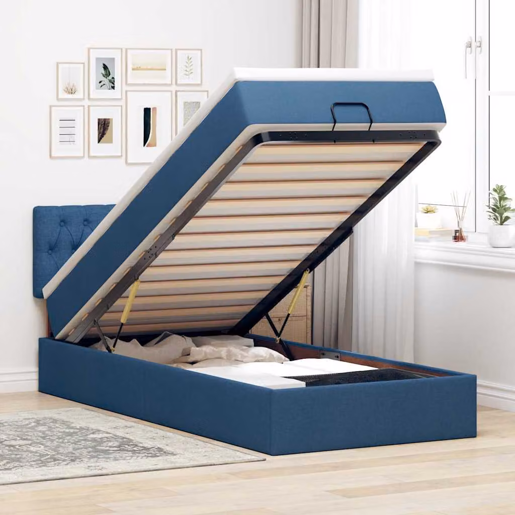 vidaXL Struttura Letto Pouf con Materasso Blu 80x200 cm in Tessuto