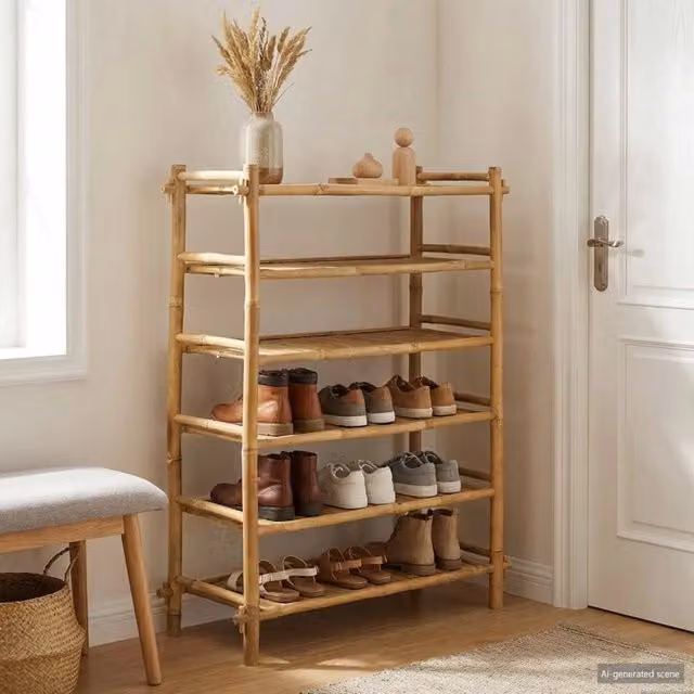 Scarpiera moderna vidaXL in bambù color beige con 6 ripiani, L: 42 cm, P: 35 cm, H: 115 cm – 1