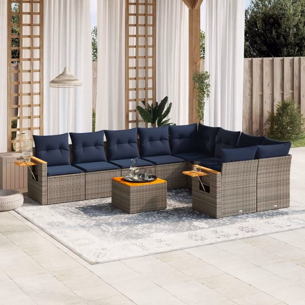 Maison Exclusive - Set Divani da Giardino 10 pz con Cuscini Grigio in Polyrattan