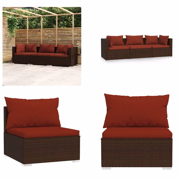 vidaXL divano a 3 posti con cuscini in poly rattan marrone - divano a 3 posti - divano a 3 posti - set di divani - set da salotto per patio