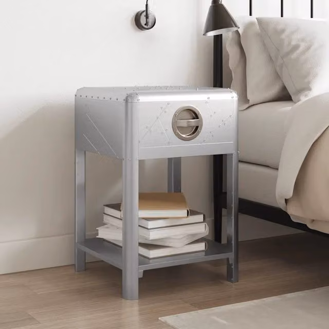 Tavolino da soggiorno vintage in stile industriale vidaXL in metallo e legno color argento con un cassetto L/P/H: 60 x 40 x 40 cm – 1