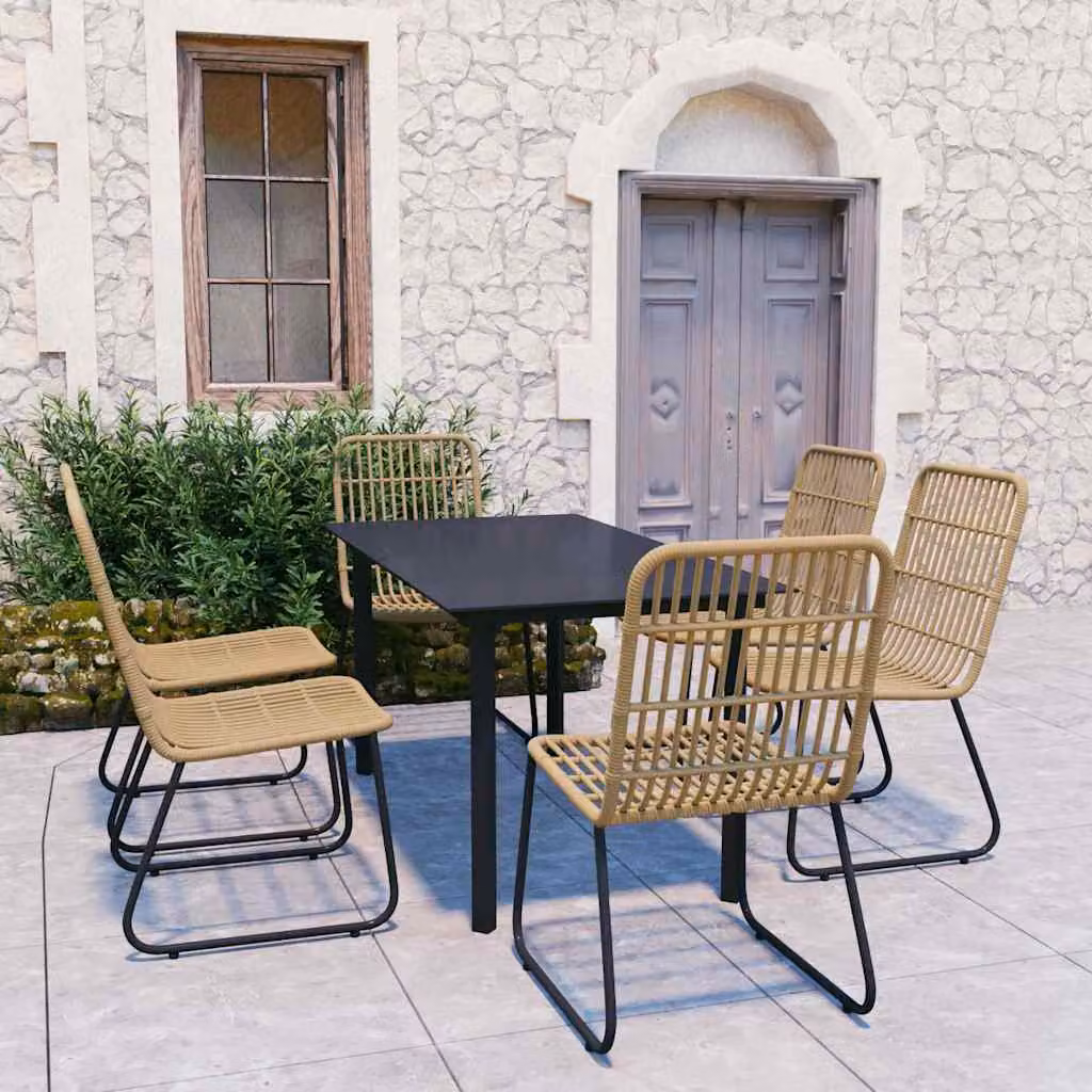 Set da pranzo da giardino vidaXL in 7 pezzi in polyrattan e vetro marrone e nero con cuscini rimovibili