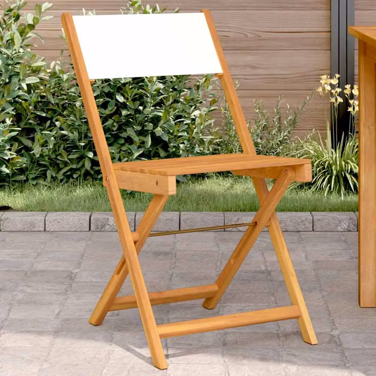 Set di 2 sedie pieghevoli vidaXL in legno di acacia e tessuto bianco per giardino, balcone o terrazzo