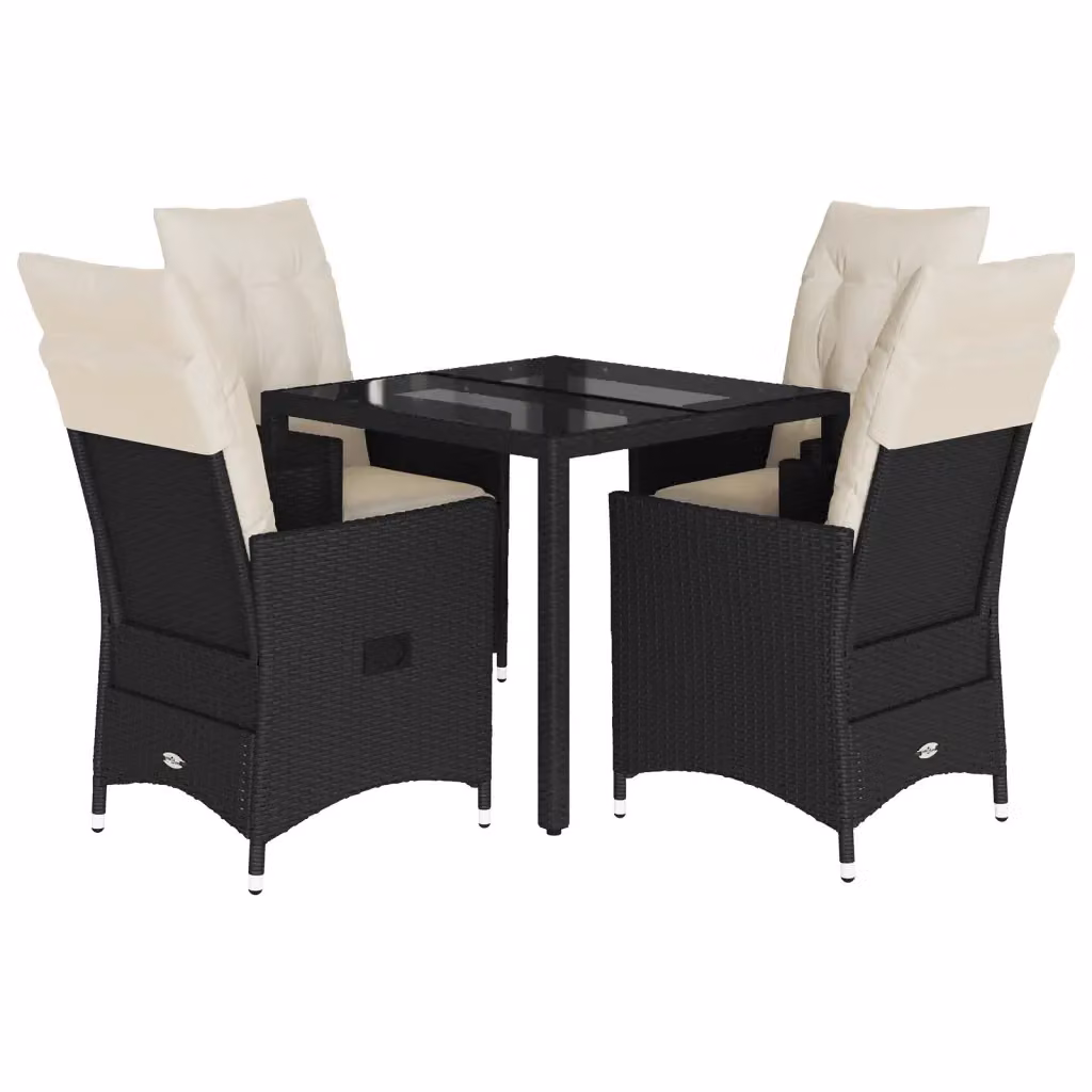 Set da Pranzo da Giardino vidaXL 5 pz in Polyrattan e Metallo con Piano in Vetro Nero e Bianco – 2