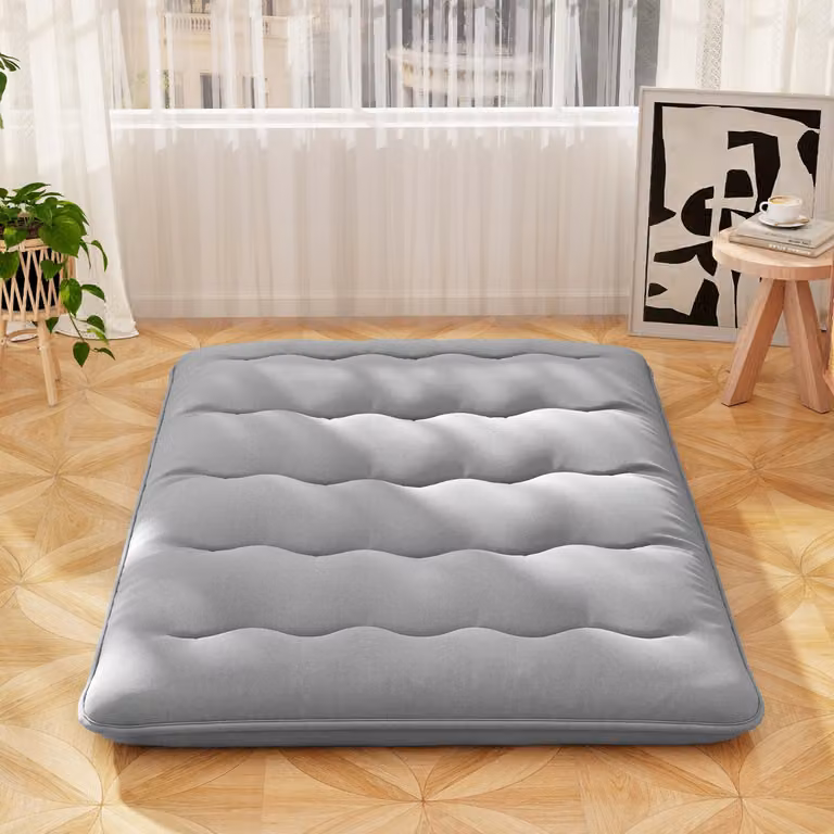 Costway Materasso Futon Portatile Grigio con Copertura Lavabile e Sacca da Trasporto L/P: 140 x 200 cm