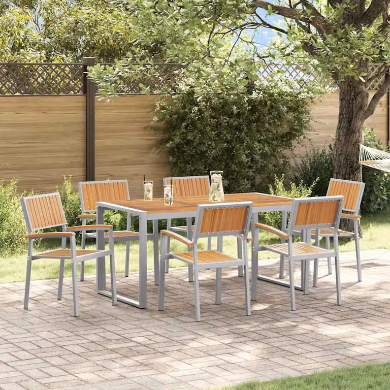 Set da pranzo per giardino e terrazzo vidaXL in legno di acacia massello grigio, 7 pezzi