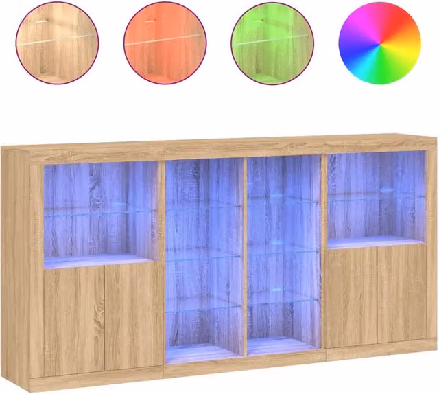 Credenza | Madia | Buffet da pranzo | Armadio da pranzo con Luci LED Rovere Sonoma 202x37x100 cm