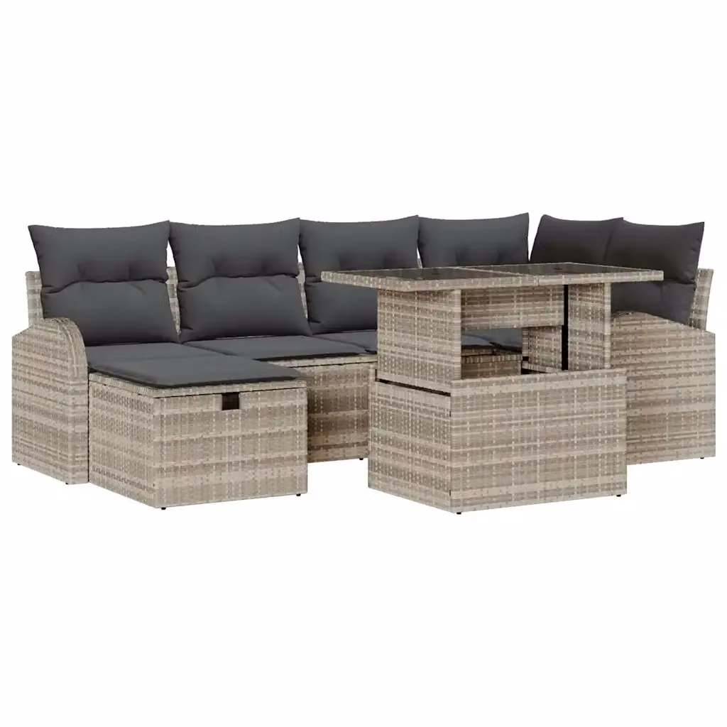 Set Divano da Giardino vidaXL 7 Pezzi in Polyrattan Grigio con Cuscini e Tavolino – 2