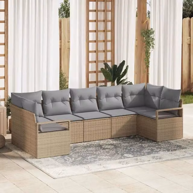 Set di divani 7 pz Beige polyrattan 3346530