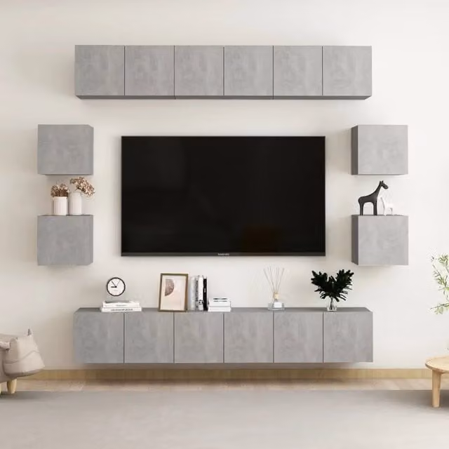Set di Mobili Porta TV 10pz-Set di 10 Credenza per TV Grigio Cemento in Legno Multistrato 694744