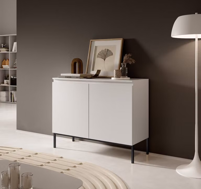 Credenza Selsey Bemmi - Credenza a 2 ante, bianca con gambe nere, 100 cm