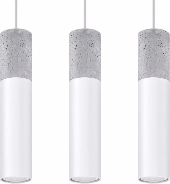 Lampada a sospensione Persian Indigo Borigio di Sollux Lighting in acciaio e cemento, 3 luci, colore bianco e grigio, L/P/H: 45 x 6 x 90 cm
