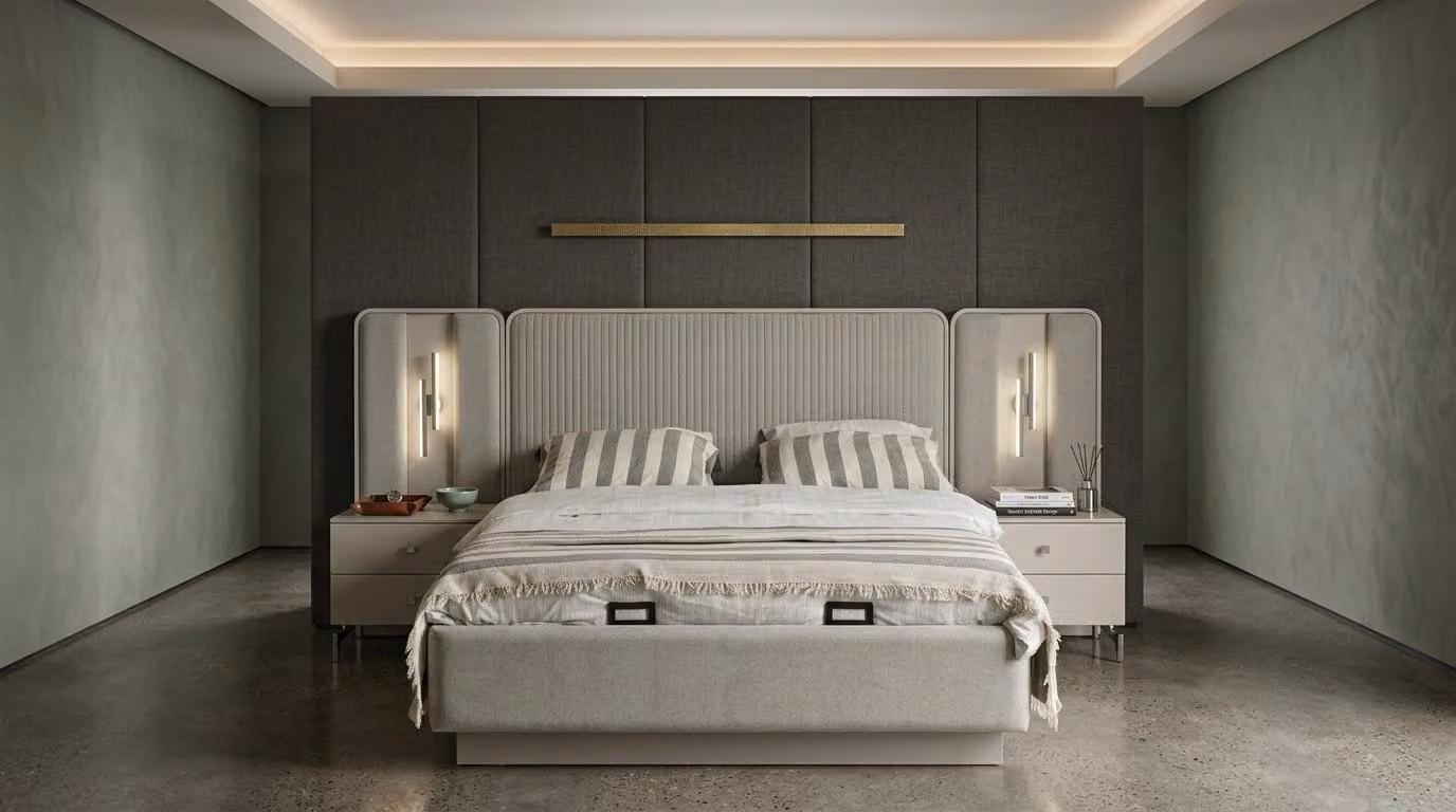Due comodini, stile moderno, colore grigio, pratici e confortevoli, per la camera da letto