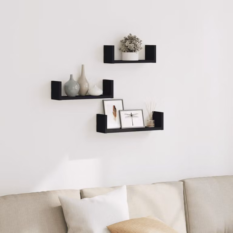 Set di 3 mensole a muro vidaXL in MDF nero opaco