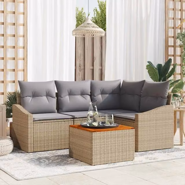 Set Divano da Giardino 5 pz Beige polyrattan 3347826