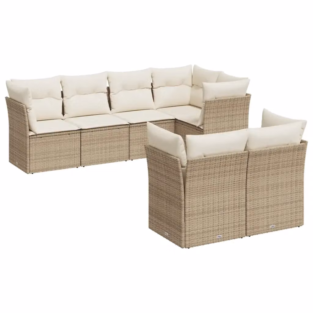 vidaXL Set Divani da Giardino 7 pz con Cuscini Beige in Polyrattan e Acciaio – 2