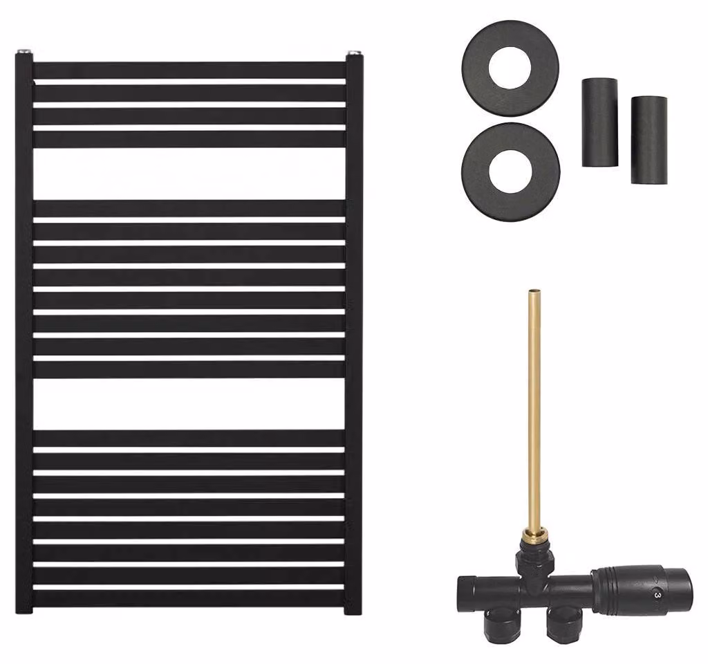 CERANO - Set di radiatori da bagno Vincenzo - riscaldamento centralizzato - attacco laterale a punto singolo - 400 W - nero opaco - 970 x 600 mm