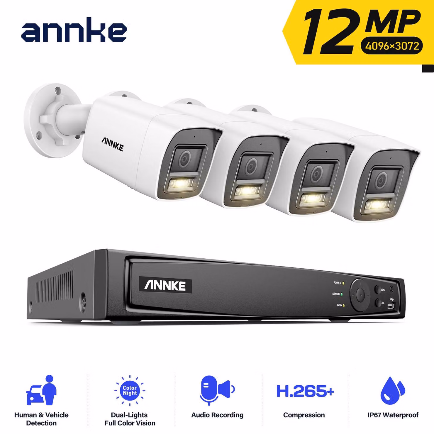 Telecamera di sicurezza 8 canali con registratore NVR, dotata di 8 telecamere - Risoluzione 12 MP - Disco rigido interno da 4 TB