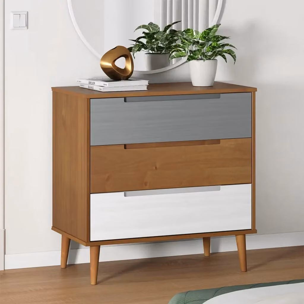 Cassettiera MOLDE Marrone in Legno Massello di Pino L: 80 cm, P: 40 cm, H: 80 cm CFW3214411 – 2