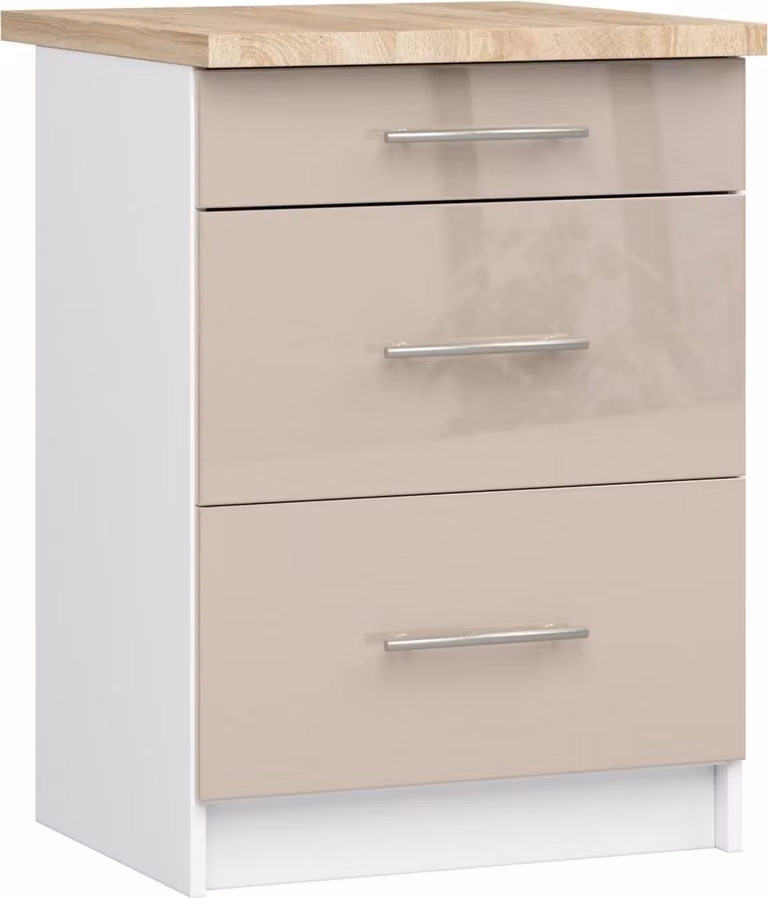 Akord Mobile Da Cucina Oliwia 3 Cassetti Bianco/Cappuccino Lucido 60X46X85 Cm