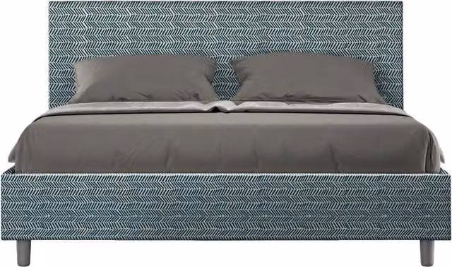 Letto Matrimoniale Aragona Adele Blu con Contenitore e Rete con Alzata Imbottito in Tessuto L: 160 cm, P: 190 cm