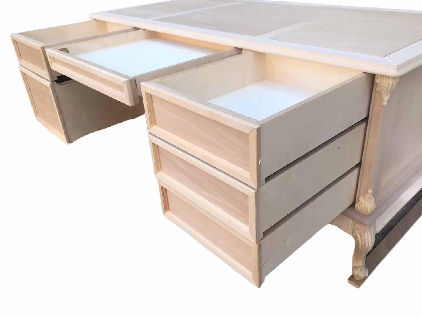 Scrivania classica barocca con 6 cassetti in legno grezzo Mobili 2G L: 180 cm, P: 87 cm, H: 77 cm – 2