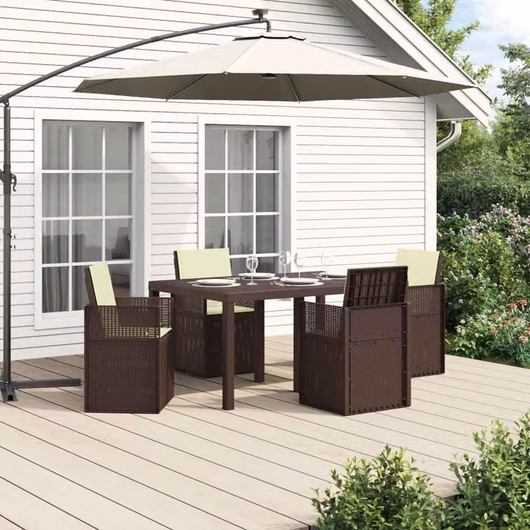 Maison Exclusive - Set da pranzo per esterno, 5 pezzi, color marrone e crema, materiale: polipropilene