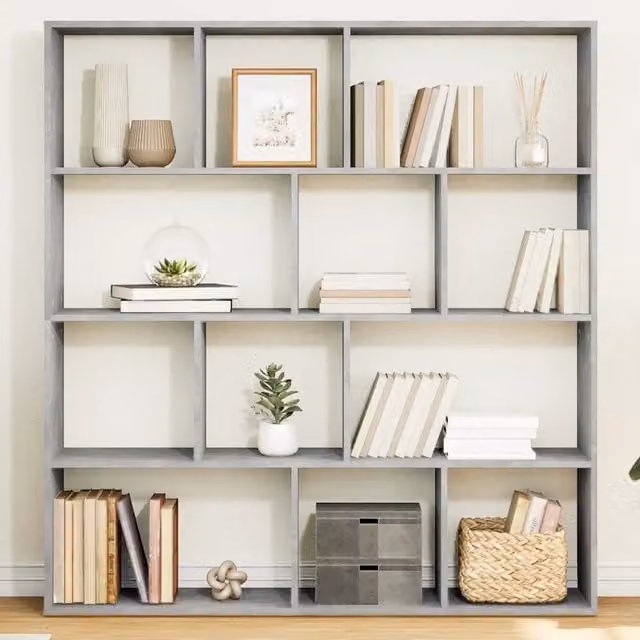 Libreria-Scaffale Design Mania Grigio Cemento in Legno e MDF per Soggiorno L: 132 cm, P: 29 cm, H: 141,5 cm