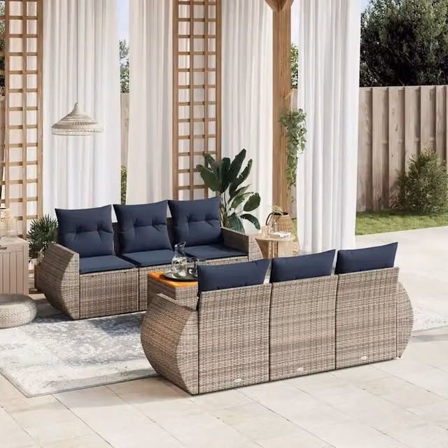 Set Divani da Giardino 7 pz con Cuscini Grigio in Polyrattan 3224899