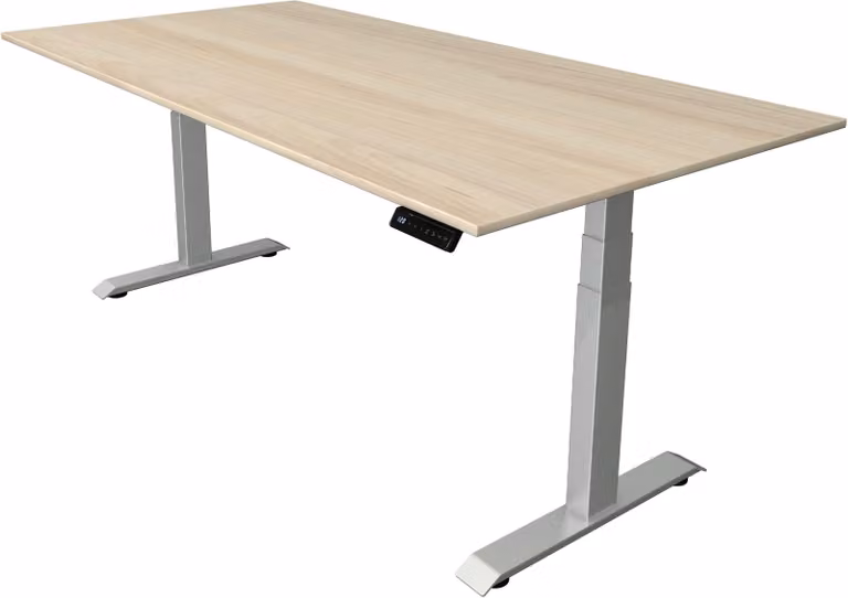 Scrivania Move 4 regolabile elettricamente in altezza, colore struttura:argento, dimensioni piano d'appoggio:200 x 100 cm, colore piano d'appoggio:acero