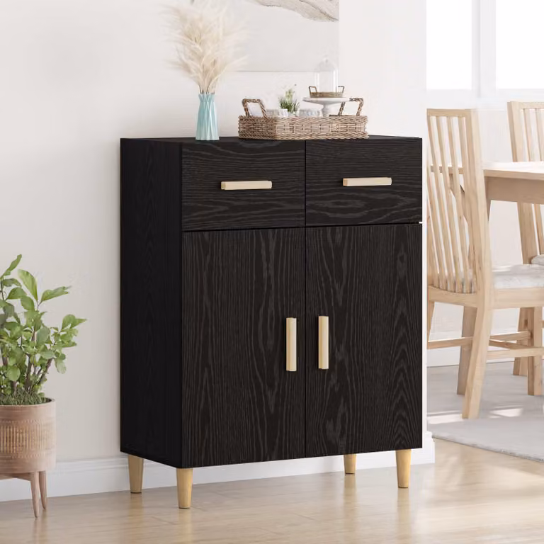 Credenza moderna vidaXL in legno ingegnerizzato nero, L: 69.5 cm, P: 34 cm, H: 89 cm