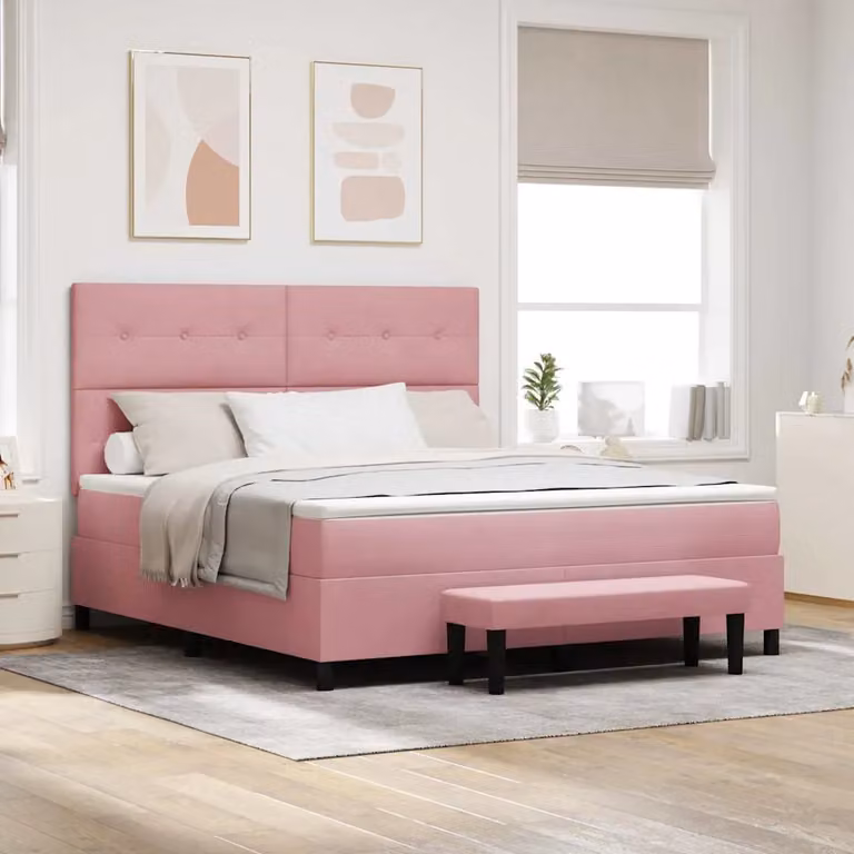 Letto a molle con testiera vidaXL in velluto rosa L: 180 cm, P: 200 cm