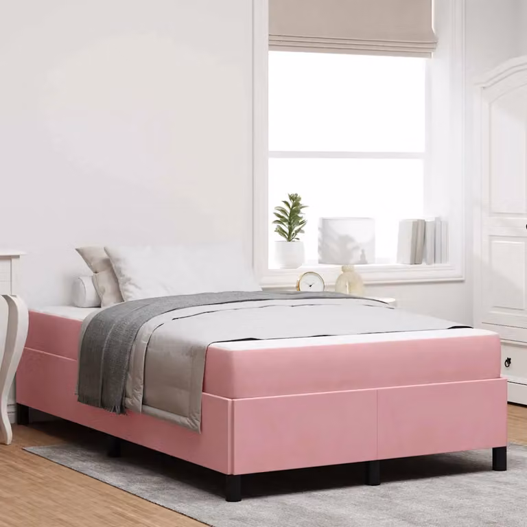 Struttura del letto imbottita vidaXL in tessuto rosa con legno e metallo L/P/H: 120 x 200 x 193 cm
