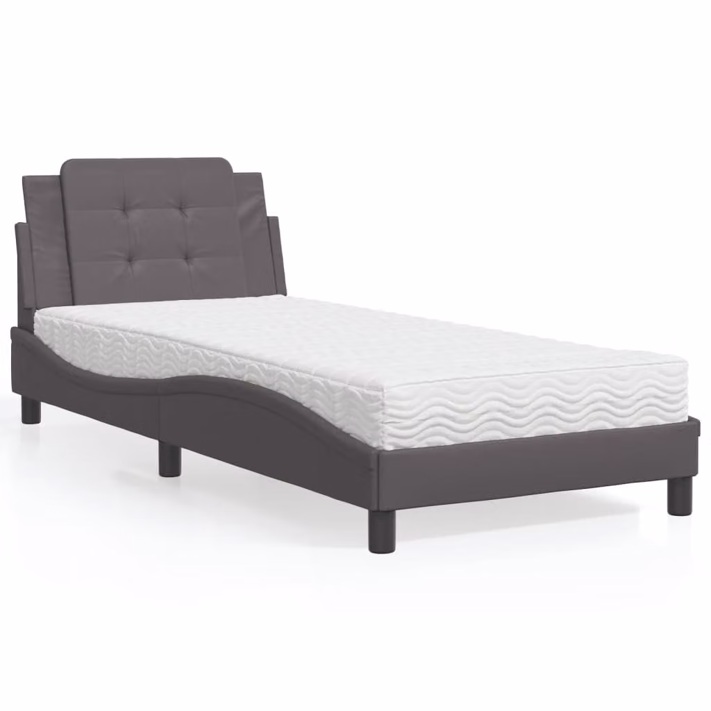 Letto con Materasso Zadar vidaXL in Similpelle Grigio e Bianco, Dimensioni: 90 x 190 cm