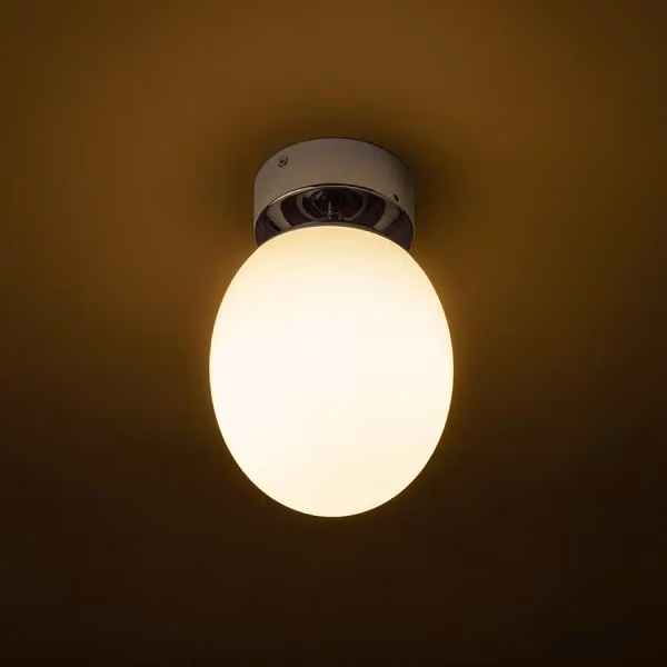 Plafoniera da soffitto MERINGUE in vetro opalino bianco e cromo, ideale per bagno, IP44, attacco E27 15W – 2