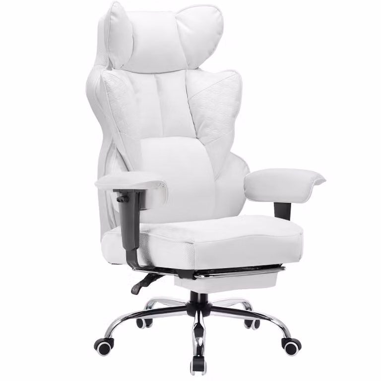 COMHOMA sedia da gioco, sedia da ufficio ergonomica, sedia da scrivania con braccioli regolabili, supporto lombare a molla 150 kg, bianco