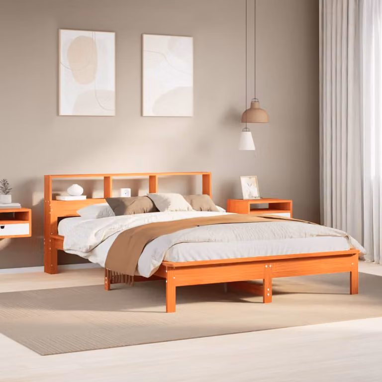 Letto in legno di pino rustico vidaXL, colore marrone cera, senza materasso, L: 135 cm, P: 190 cm