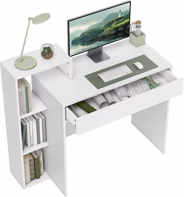 Scrivania PC Moderna con Cassetto e Ripiani Aperti ¨C Minimal ¨C 100x40x90 cm