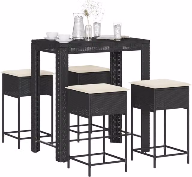 Set Bar da Giardino 5 pz con Cuscini in Polyrattan Nero 3261454