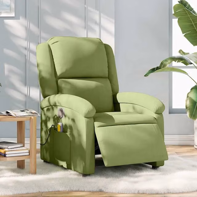 Poltrona Reclinante Elettrica vidaXL in Velluto Verde con Braccioli e Imbottitura in Schiuma